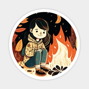 Girl Camping in the Woods, Campfire Magnet